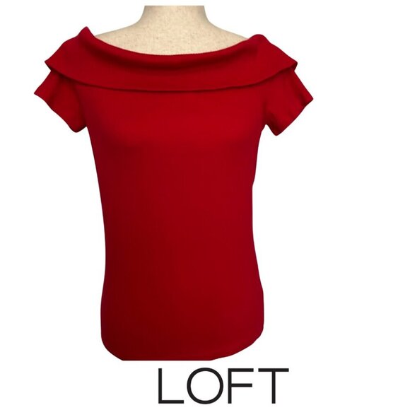 NWT Loft Ribbed Off The Shoulder Top Women's Size 12/14L/XL Tango Red - Picture 2 of 7